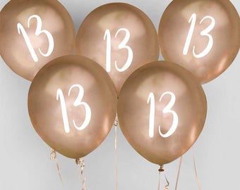 13th Birthday Balloons - 5 Pack, 13th Balloons, 13th Birthday Party Decorations, gold Balloon Bundle