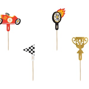 Racing Cars Cupcake Toppers (set of 4), Race Car Birthday Party Supplies Cake Decorations, Car Cake Toppers