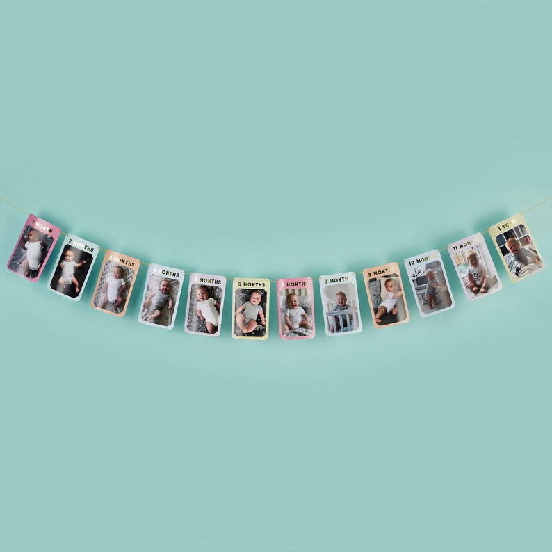 Decorazioni per il primo compleanno, articoli per feste One Today. Bandierine per il primo compleanno, decorazioni per il primo compleanno, striscioni con bandierine per la festa del primo compleanno 12 Month Milestone Photo Banner