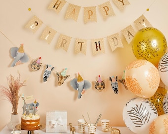 Safari Party Supplies, Party Animal Safari Party Garland with Pom Poms, Wild One, 1st Birthday, Two Wild, Animal Decorations, Giraffe, Zebra