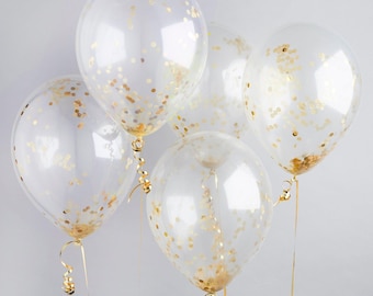 Gold Confetti balloons x 5, Party Balloons, Clear Balloons, Gold, Confetti balloons, Birthday balloons, birthday party decorations