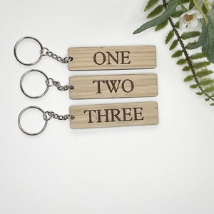 Personalised Oak Key Ring Rustic Cherrywood Key Fob Custom Hotel / Holiday Lets Beech Wooden Keyrings Grandad's Shed Dad's Man Cave image 2