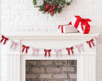 Pink & Red 3D Bow Garland - 2.5m, Pink and Red Christmas Decorations, Christmas Bow Decorations, Cute Holiday decor
