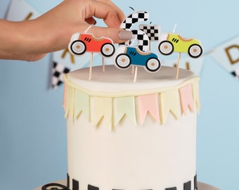 Velas de cumpleaños de coches de carreras (paquete de 5), decoración de fiestas, velas de fiesta de cumpleaños de carreras, suministros para fiestas de coches de carreras