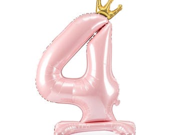 4th Birthday pink balloon, Light Pink Standing Number 4 Foil Balloon - 33 inch, Standing Number 4 Foil Balloon, 4th Birthday Decoration