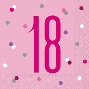 18th Birthday Glitz Pink & Silver Paper Napkins x 16, 18th party napkins