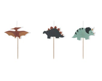 Dinosaurusfeestkaarsen (3 stuks), kaarsen verjaardagstaart dinosaurus, kaarsen verjaardagsfeestje dinosaurus, feestartikelen dinosaurusthema