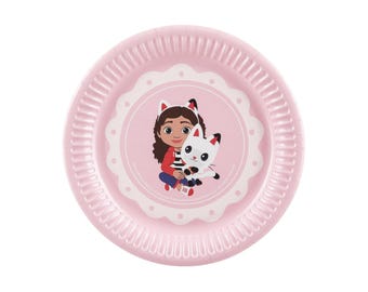 Gabby’s Dollhouse Small Pink Paper Plates x 6, Gabby's Dollhouse party supplies