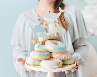 Décorations pour gâteaux baleines - lot de 7, décorations pour gâteaux sur le thème sous-marin, décorations pour cupcakes baleines, jolies décorations de fête baleines
