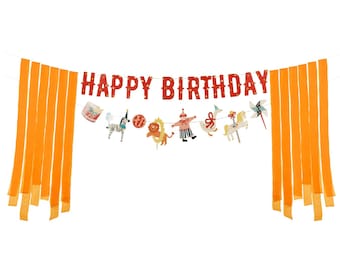 Circus Party Happy Birthday Banner, circus birthday party decorations, circus party bunting