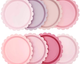 Pink Party Plates, Scallop Paper Party Plates x 8 - Pinks,  Pastel Pink Party Plates, Pink Party Supplies, Pink Birthday tableware