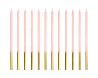 Hellrosa Goldspitze Kuchenkerzen x 12, rosa Kuchenkerzen, rosa Partyzubehör, rosa Kerzen, rosa Partykerzen, Geburtstagstortendekoration