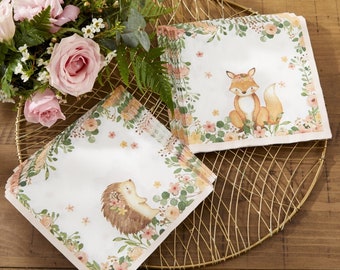 Baby Woodland Animal Pink Paper Party Napkins x 30, Kate Aspen Baby shower tableware set of napkins hedgehog fox