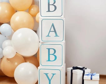Blue BABY Shower Blocks, Blue Baby Shower Supplies, Baby Shower Decorations