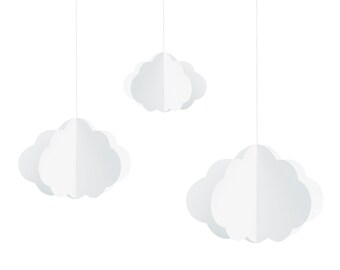 White Cloud Hanging Decorations (3), Baby Shower Cloud decorations, Cloud theme baby shower christening birthday party hanging cloud shape
