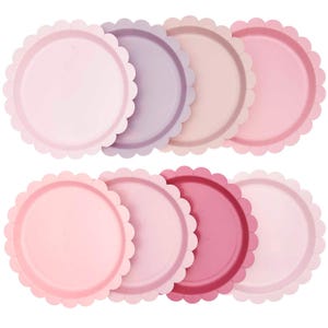 Pink Party Plates, Scallop Paper Party Plates x 8 - Pinks,  Pastel Pink Party Plates, Pink Party Supplies, Pink Birthday tableware