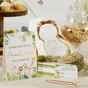 Tarjetas y juegos de consejos para baby shower Safari, divertida actividad para baby shower, juegos de animales para baby shower Baby Safari de Kate Aspen