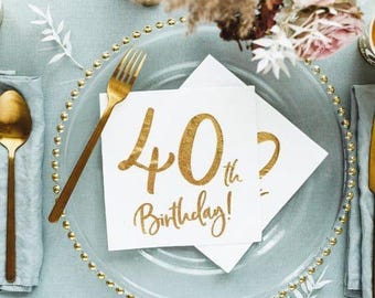 Serviettes de table dorées pour 40e anniversaire (x20), décoration de table pour 40e anniversaire, agencement de table pour 40e anniversaire, décorations pour une fête de 40 ans