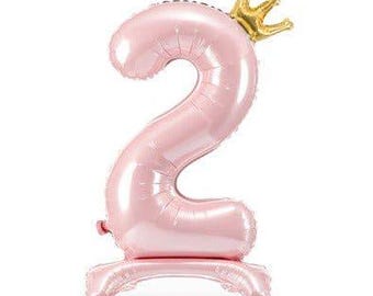 Ballon rose pour 2e anniversaire, Ballon chiffre 2 rose clair en aluminium - 84 cm, Ballon chiffre 2 en aluminium, Décoration pour 2e anniversaire