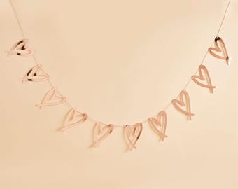 Hen Party Supplies, Rose Gold Heart Bunting Garland, Rose Gold Hen Party Decoration, Bachelorette Bridal Shower Wedding Engagement Party