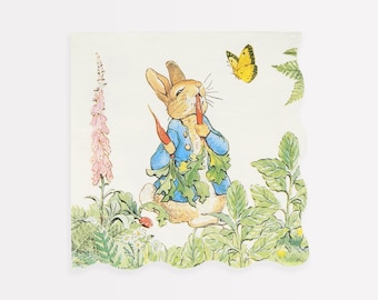 Peter Rabbit Party Napkins x 16,  Peter Rabbit In The Garden Large Napkins, Peter rabbit birthday tableware, baby shower tableware napkins