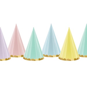 Party Hats 6 x Pastel and Gold Party Hats