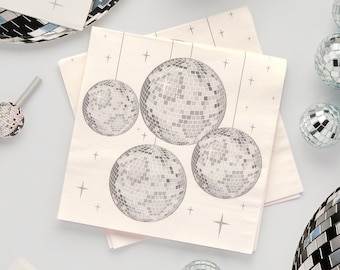 Servilletas de papel plateadas con diseño de bola de discoteca (16 unidades), servilletas de fiesta con purpurina, artículos para fiestas de cumpleaños con temática disco.