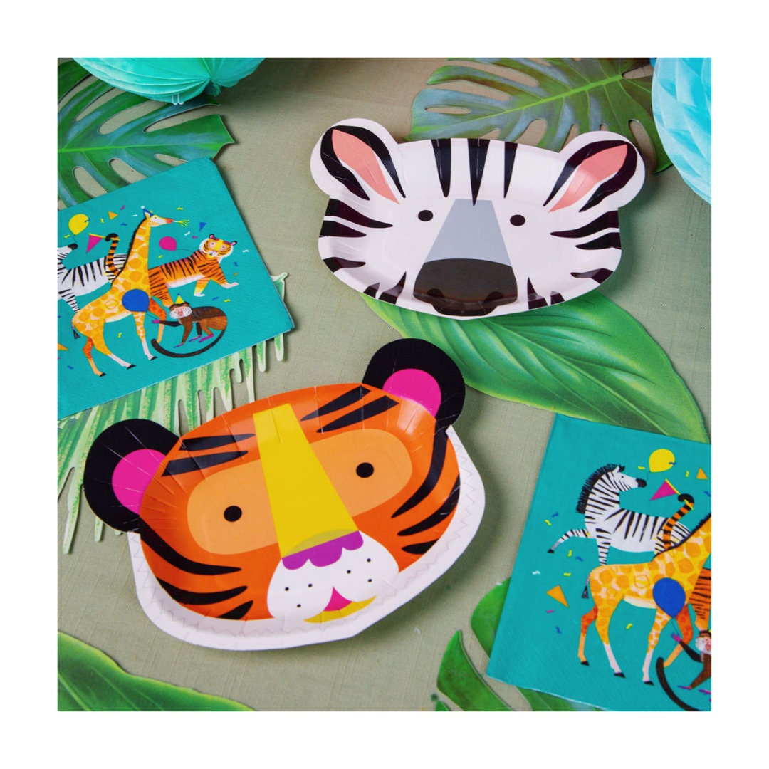 Tiger and Zebra Party Plates X 8, Party Animals Tiger and Zebra Face