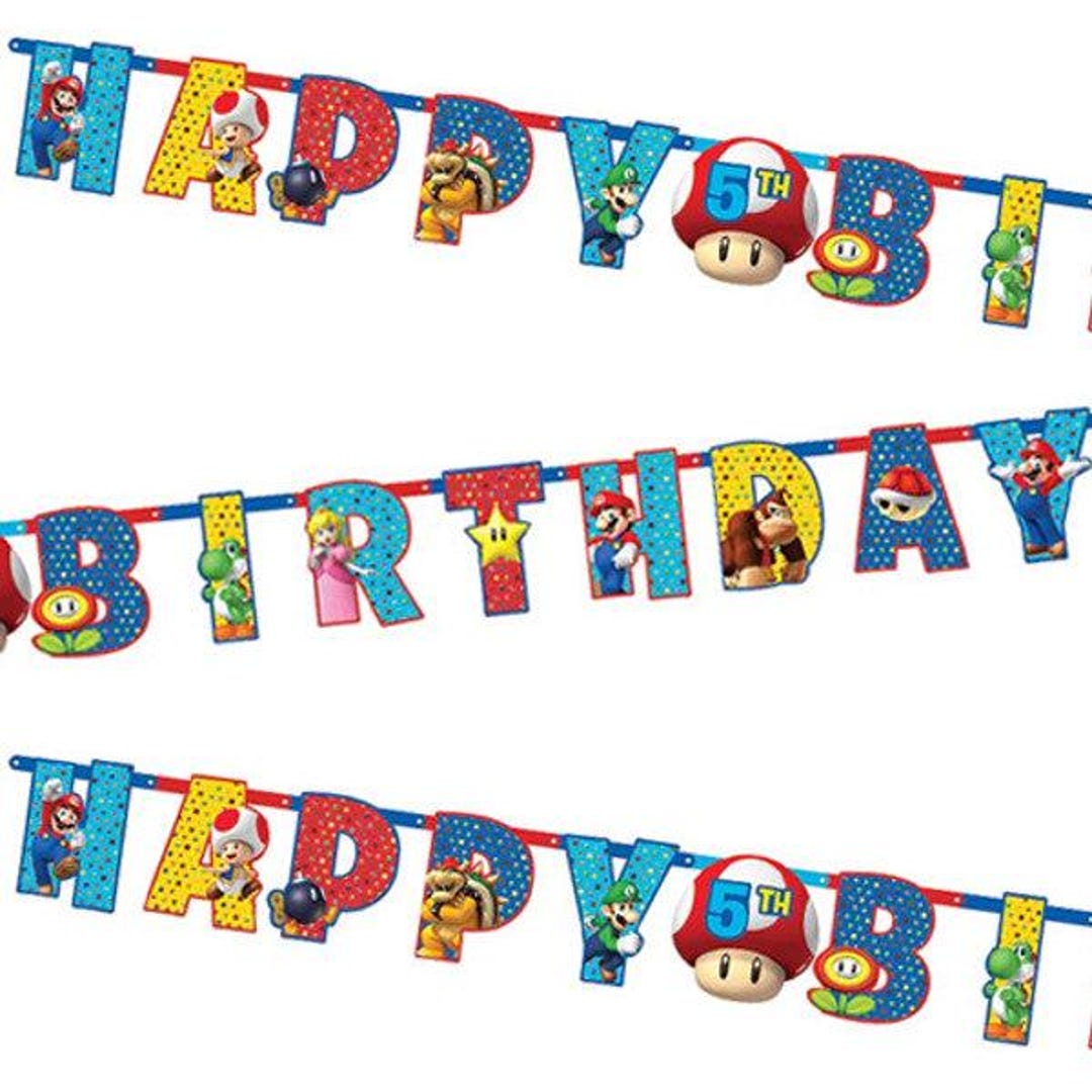 Super Mario Happy Birthday Banner, Super Mario Party Supplies, Super Mario Party Decorations - Etsy UK