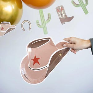 Howdy Cowboy Hat Shaped Party Plates x 8, My Minds Eye Cowboy Table Decorations, Last Rodeo, Cowboy party supplies