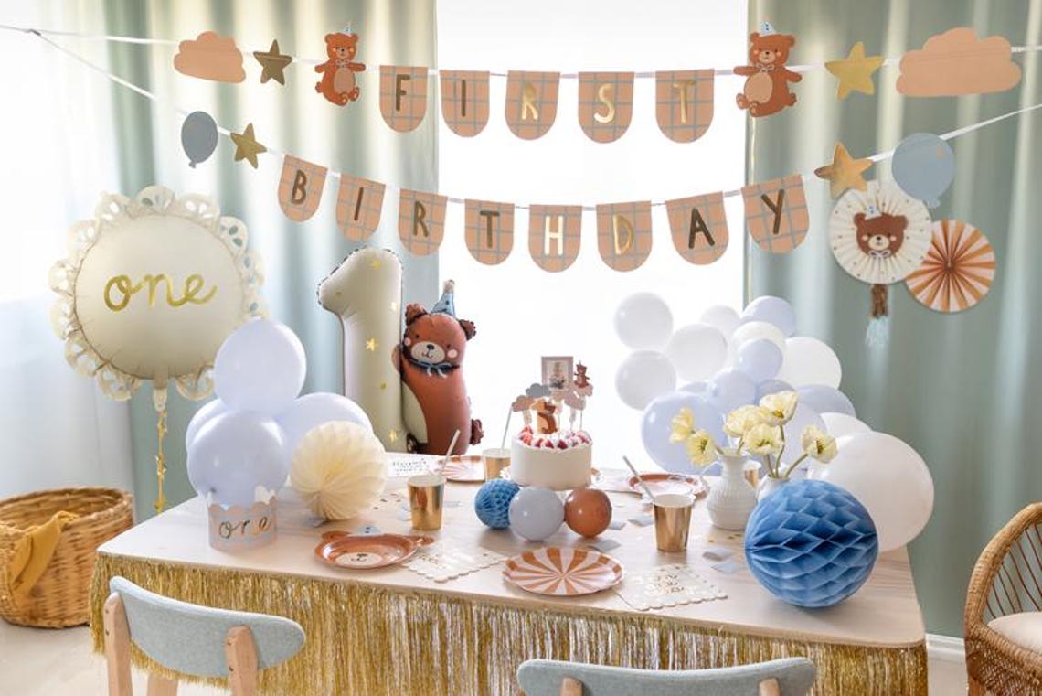 First Birthday Teddy Bear Party Banner, 1st Birthday Party Bunting, 1st ...