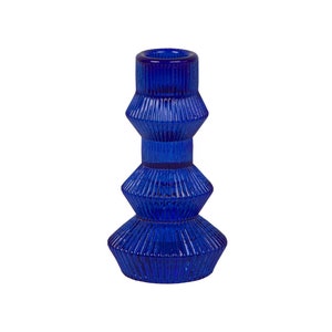 Geometric Cobalt Blue Glass Candlestick Holder, Christmas table decoration, Glass candle holder, Colourful Glass Candle Candlestick