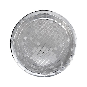 Srebrne talerzyki papierowe Disco Ball (zestaw 8 sztuk), Srebrna lustrzana kula Cow Girl Party Tableware, Retro dekoracje na przyjęcie urodzinowe
