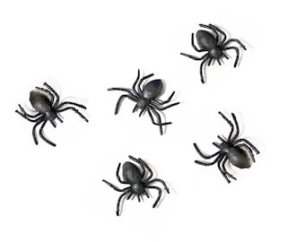 Halloween Black Spiders x 10, Halloween Party Black plastic spiders, Halloween Party Decorations