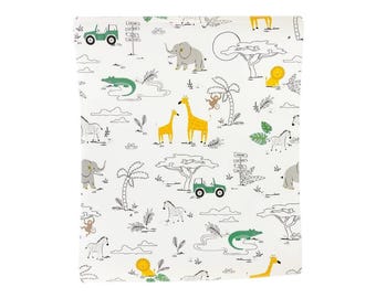 Safari Party Paper Table Runner 16 x 120 Inch - Jungle Animals and Green Jeeps - My Minds Eye - Wild One, Two Wild, Safari Birthday Table