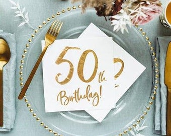 Goldene Servietten zum 50. Geburtstag (20 Stück), Tischdekoration zum 50. Geburtstag, Tischdeko zum 50. Geburtstag, Partydekoration zum 50.