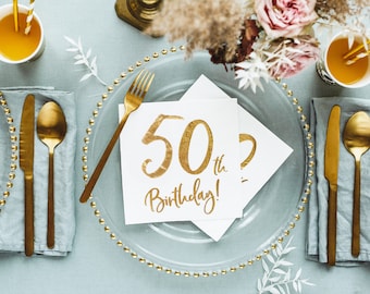 Servilletas de fiesta de cumpleaños número 50 x 20, servilletas de cumpleaños número 50, servilletas de cóctel de cumpleaños número 50, vajilla de fiesta número 50