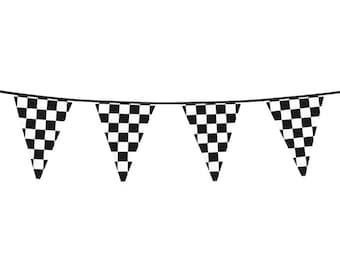 Racing Party Chequered Flag Racing Bunting (6M), Race Car Birthday Party Supplies decorations