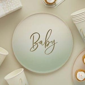 Sage Green Baby Shower Paper Plates x 8, Baby Shower Plates, Baby Shower Supplies, Baby Shower Tableware