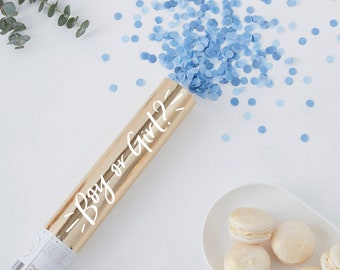 Gender Reveal Confetti Cannon With Blue Boy Confetti, Baby Boy Gender Reveal Confetti