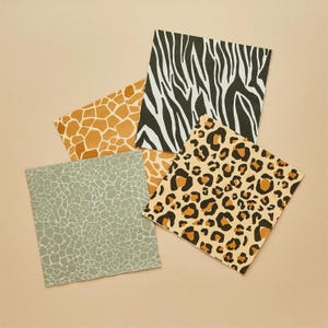 Tovaglioli per feste con stampa di animali da safari x 16, stoviglie per feste safari, Wild One, 1° compleanno, tovaglioli per feste con animali, giraffa, stampa di zebra e leopardo