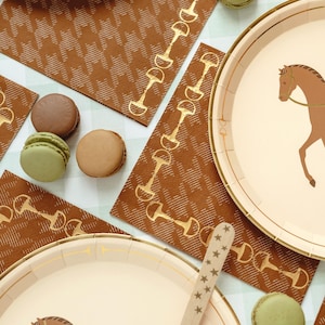 Horse Party Stirrups Napkins x 12, Horse Themed Party Tableware, kids birthday party animal theme, brown party napkins, horse party supplies