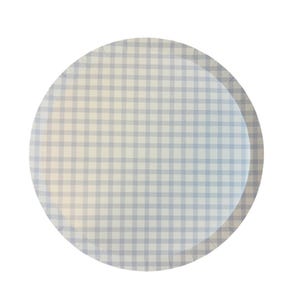 Piatti grandi per feste a quadretti blu baby x 12, piatti per feste Josi James, piatti per baby shower, stoviglie per battesimo