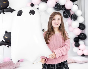 Halloween-spookvormige folieballon, witte spook-halloweenballon, Halloween-folieballonnen, Halloween-feestversieringen