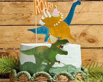 Set de adornos para tarta de dinosaurio - Decoraciones para fiestas infantiles de dinosaurios - Letrero ROAR - Decoración para tarta de cumpleaños con temática jurásica - Artículos para fiestas de dinosaurios