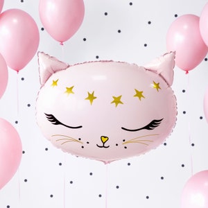 Pink Cat Balloon,  Pink Cat Foil Balloon, Cat theme birthday party supplies, Cat party decorations, Kitty Foil Balloon, Kitten Balloon