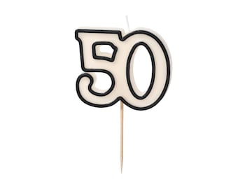 Candela numero 50 color crema e nera, accessori per la festa del 60° compleanno a tema fiocco, festa monocromatica, candela decorativa per torta del 60° compleanno in bianco e nero