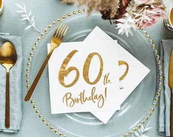 Servilletas para fiesta de 60 cumpleaños, servilletas de 60 cumpleaños, vajilla para fiesta de 60 cumpleaños, artículos para fiesta de 60 cumpleaños, servilletas de cóctel de 60 cumpleaños, servilletas de 60 cumpleaños