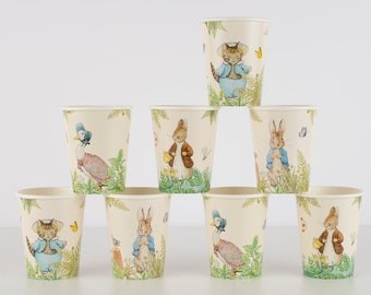 Peter Rabbit Partybecher x 8, Peter Rabbit im Garten Pappbecher, Peter Rabbit Geburtstagsgeschirr, Babyparty-Geschirrset aus Tassen