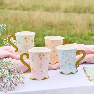 Floral Tea Party Paper Cups x 8, tea party tableware, floral birthday party supplies, garden party, floral birthday party supplies